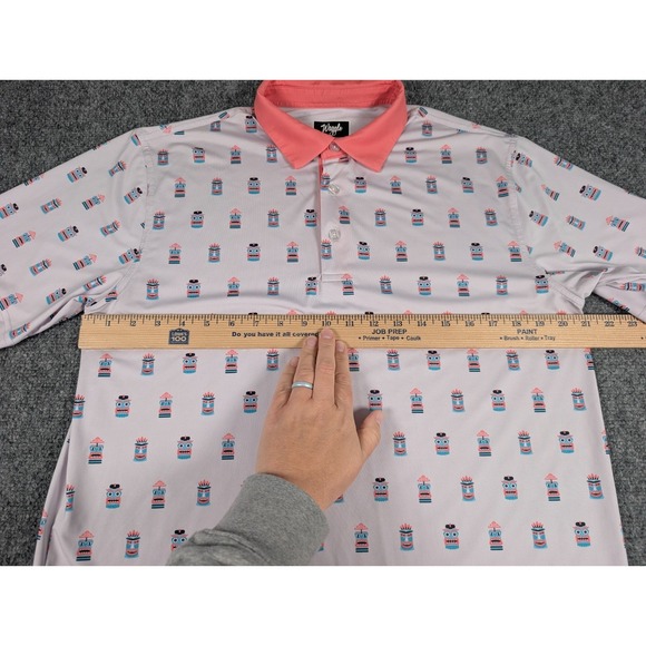 Waggle Golf Polo Shirt Mens Large Tiki All Over Print Performance - Picture 4 of 7